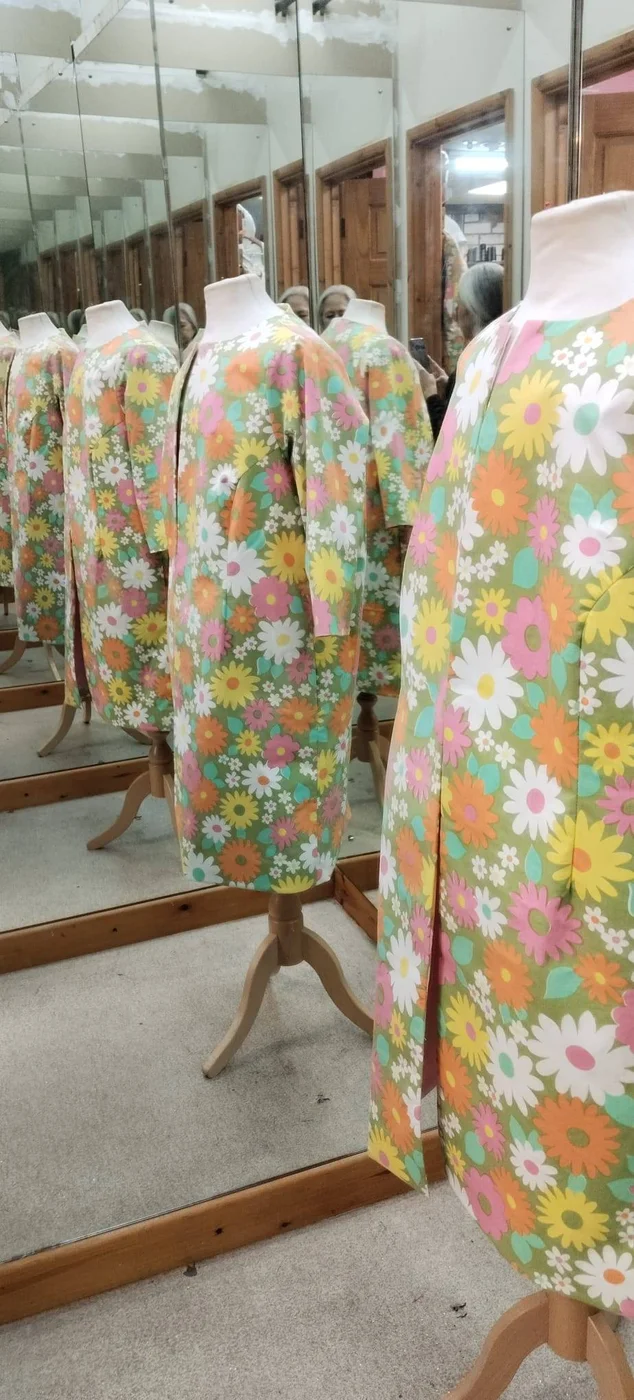 After: bespoke retro floral dress on mannequin