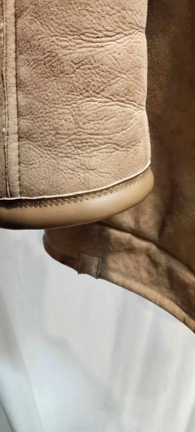 Close detail of a shearling garment sleeve