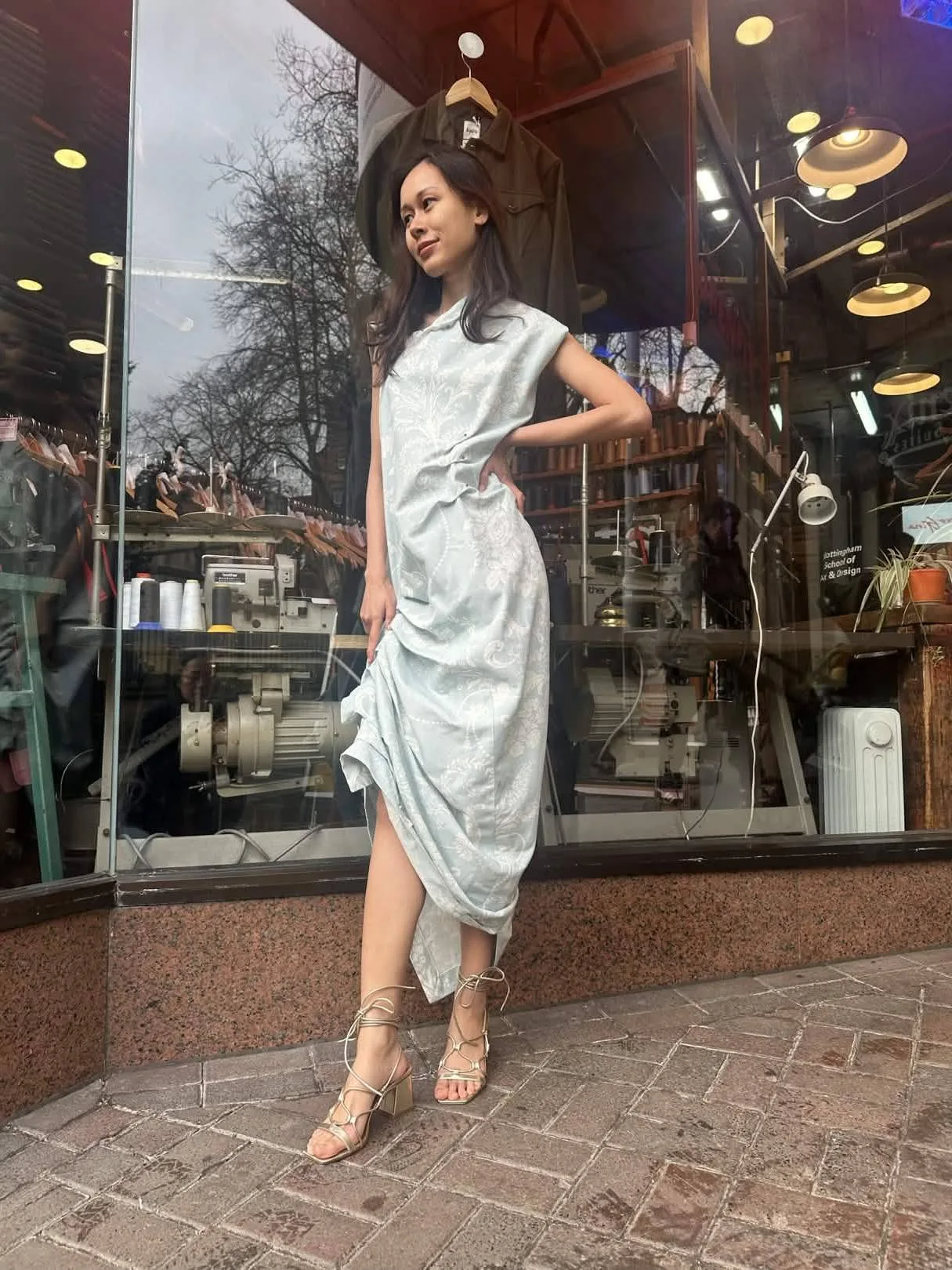 Pale blue floral dress, suitable as a wedding guest or occasionwear example